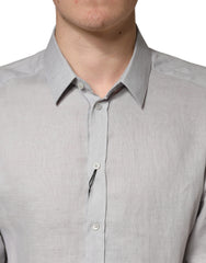 Dolce & Gabbana Gray GOLD Linen Long Sleeves Dress Men Shirt