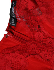 Dolce & Gabbana Red Silk Floral Lace Lingerie Top Underwear
