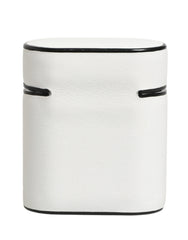 Dolce & Gabbana White Calf Leather Logo Print Flip Holder  Airpods Case