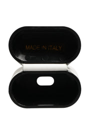 Dolce & Gabbana White Calf Leather Logo Print Flip Holder  Airpods Case