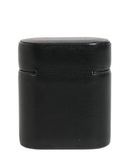 Dolce & Gabbana Black Calf Leather Logo Print Flip Holder Airpods Case