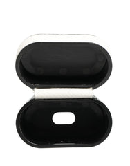 Dolce & Gabbana White Calf Leather Logo Flip Holder Strap Airpods Case