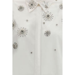 PINKO White Calf Leather Bos Taurus Pattern Shirt