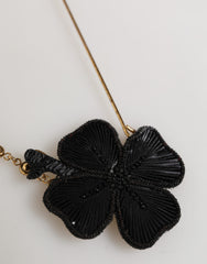 Dolce & Gabbana Black Gold Brass Crystal Chain Women Lapel Pin Brooch