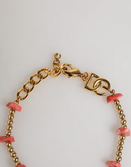 Dolce & Gabbana Gold Tone Brass Chain Link Resin Beaded DG Logo Bracelet