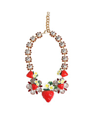 Dolce & Gabbana Gold Brass FRUIT Pendants Flowers Crystal Logo Necklace
