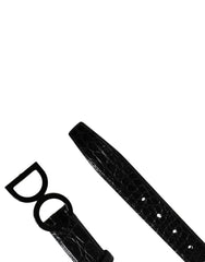 Dolce & Gabbana Men Black Exotic Leather Logo Buckle Belt