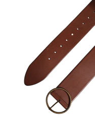 Dolce & Gabbana Brown Leather Wide Waist Metal Round Belt