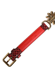 Dolce & Gabbana Red Leather Daisy Crystal Embellished Waist Belt