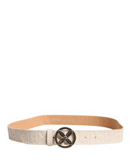 Liu Jo Beige Leather Wide Waist Silver Metal Buckle Waist Women Belt