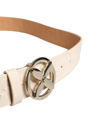 Liu Jo Beige Leather Wide Waist Silver Metal Buckle Waist Women Belt
