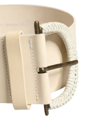 Cavalli Class Off White Leather Waist Women Cintura Buckle Belt