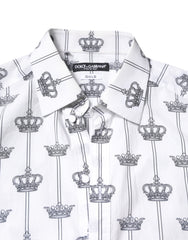 Dolce & Gabbana White GOLD Crown Cotton Dress Formal Shirt