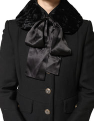 Dolce & Gabbana Black Lamb Fur Women Neck Warmer Winter Scarf