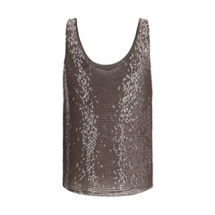 Brunello Cucinelli Brown Silk Sleeveles T-Shirt