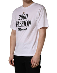 Dolce & Gabbana White Graphic Print DG Men Crew Neck T-shirt