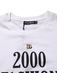 Dolce & Gabbana White Graphic Print DG Men Crew Neck T-shirt