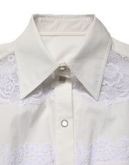 Dolce & Gabbana White Cotton Lace Trim Long Sleeves Jumpsuit