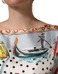 Dolce & Gabbana Multicolor Italy Scenes Graphic Silk Top