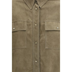 Brunello Cucinelli Bicolor Calf Leather Bos Taurus Dress Shirt