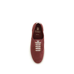 Brunello Cucinelli Bordeaux Calf Leather Bos Taurus Low Top Sneakers
