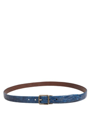 Dolce & Gabbana Navy Blue Leather Gold Tone Metal Buckle Belt
