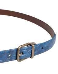 Dolce & Gabbana Navy Blue Leather Gold Tone Metal Buckle Belt