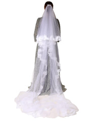 Dolce & Gabbana White Floral Lace Nylon Floor Length Long Wedding Veil