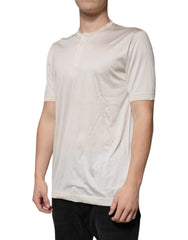 Dolce & Gabbana Off White Silk Henley Short Sleeves T-shirt