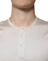 Dolce & Gabbana Off White Silk Henley Short Sleeves T-shirt
