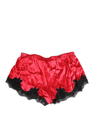 Dolce & Gabbana Red Silk Satin Lace Trim Pajama Shorts Sleepwear