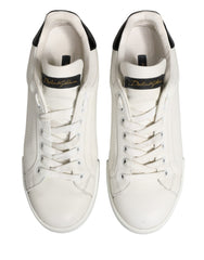 Dolce & Gabbana White Black Portofino Leather Sneakers Shoes