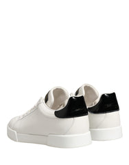 Dolce & Gabbana White Black Portofino Leather Sneakers Shoes