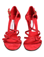 Dolce & Gabbana Red Calf Suede Strappy Heels Sandals Shoes