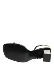 Dolce & Gabbana Black Silver Floral Block Heels Sandals Shoes