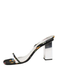 Dolce & Gabbana Black Silver Floral Block Heels Sandals Shoes