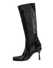 Dolce & Gabbana Black Suede Leather Knee High Boots Shoes