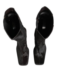 Dolce & Gabbana Black Suede Leather Knee High Boots Shoes