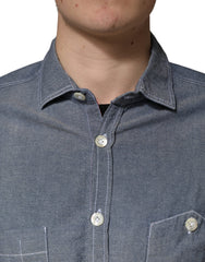 AGLINI Dark Blue Slim Fit Collared Long Sleeve Denim Shirt