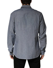 AGLINI Dark Blue Slim Fit Collared Long Sleeve Denim Shirt