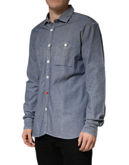AGLINI Dark Blue Slim Fit Collared Long Sleeve Denim Shirt
