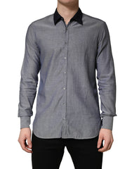 Hamaki-Ho Dark Blue Cotton Long Sleeves Collared Dress Formal Shirt