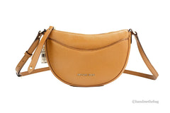 Michael Kors Dover Small Luggage Pebbled Leather Half Moon Crossbody Bag Purse