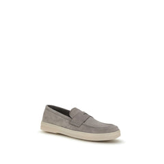 Prada Gray Calf Leather Bos Taurus Slip-On Loafers