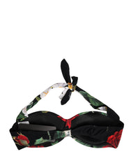 Dolce & Gabbana Black Floral Padded Halter Bikini Top Swimwear