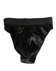 Dolce & Gabbana Black Satin High-Waist Brief Logo Women Underwear