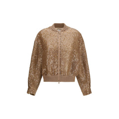 Brunello Cucinelli Brown Silk Bomber