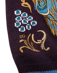 Dolce & Gabbana Bordeaux Cashmere Crown Embroidered Sweater