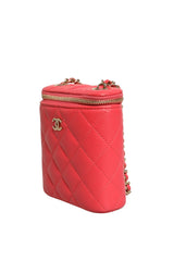 Chanel Red Caviar Quilted Small Vertical Coco Beauty Vanity Case with Chain