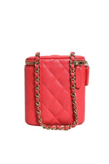 Chanel Red Caviar Quilted Small Vertical Coco Beauty Vanity Case with Chain